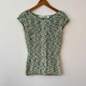 Dana Buchman Textured Green Blue Shirt Blouse Size Medium